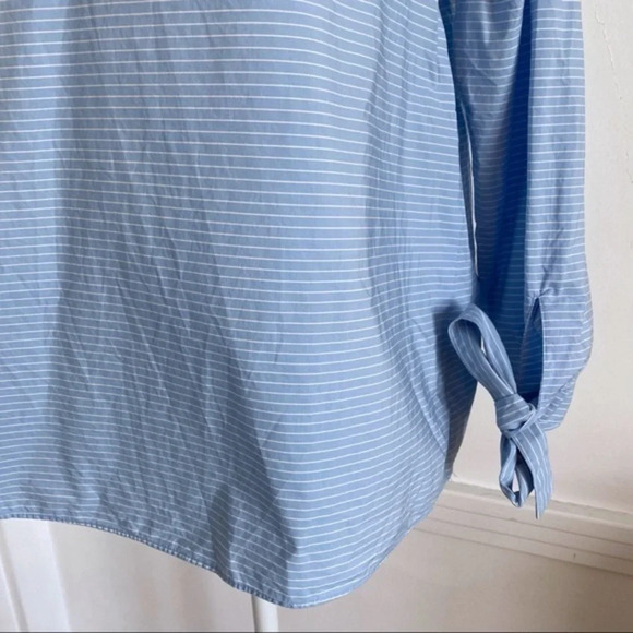 Madewell • Blue White Horizontal Striped Tie-Sleeve Popover Top - Picture 6 of 8